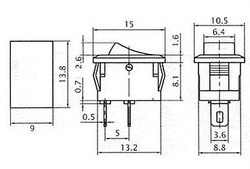 Miniaturní kolébkový spínač do otvoru 9 x 13,8 mm