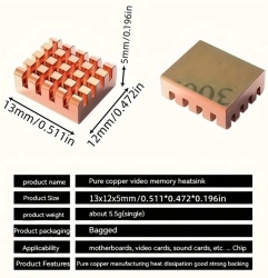 Měděný chladič 13x12x5 mm